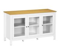 HOMCOM Aparador Armario de Almacenamiento con 3 Puertas acristaladas, 2 estantes Ajustables, Bandeja de Madera, 120 x 40 x 70 cm, Color Blanco