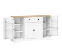 HOMCOM Aparador armario de cocina con 4 puertas, cajón, estante ajustable, estantes de puerta para cocina, comedor, 138x40x85cm, Blanco