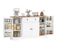 HOMCOM Aparador, Armario de Cocina Moderno con Cajón, Estantes en Las Puertas, Estantes Ajustables, Barra de Café, Aparador para Cocina, Comedor, 138x40x83,5 cm, Blanco