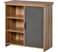 HOMCOM Aparador con Puerta de Metal Mueble Auxiliar con 3 Estantes Abiertos y Armario con Puerta y Balda Ajustable para Salón Cocina 80x35x82 cm Madera Natural