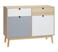 Homcom aparador auxiliar mueble de almacenamiento de salón con 2 armarios cerrados y 2 cajones patas elevadas de madera de pino para cocina dormitorio entrada 100x40x79,5 cm multicolor