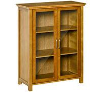 HOMCOM Aparador Auxiliar con 2 Puertas de Vidrio Armario de Salón Multiusos con 2 Estantes Interiores Ajustables Estilo Retro para Baño Cocina Comedor 66x31,8x86,8 cm Nogal