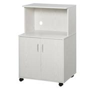 HOMCOM Aparador Auxiliar para Microondas con Ruedas 60,4x40,3x97 cm Blanco | Armario Bajo de Cocina, Armario de 2 Puertas, Estante Ajustable, Carga 70 kg