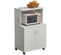 HOMCOM Aparador Auxiliar para Microondas con Ruedas 60,4x40,3x97 cm Blanco | Armario Bajo de Cocina, Armario de 2 Puertas, Estante Ajustable, Carga 70 kg