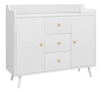 HOMCOM Aparador Moderno para Salón y Cocina con 2 Puertas 3 Cajones y Patas de Madera de Pino 90x32x80cm Blanco Aosom España