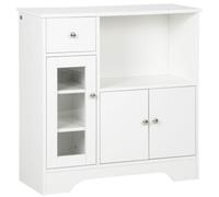 HOMCOM Aparador Blanco Aparador de Cocina Moderno 80x30x82 cm Blanco | Puerta de Vidrio, Cajón, Estante Abierto, Baldas Ajustables, Mueble Auxiliar de Almacenaje, Comedor, Salón