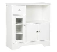 Homcom aparador blanco aparador de cocina moderno con puerta de vidrio cajón estante abierto y baldas ajustables mueble auxiliar de almacenaje para comedor salón 80x30x82 cm blanco