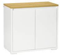 HOMCOM Aparador Blanco y Madera 80x37x75 cm Mueble Auxiliar de Cocina con 2 Puertas y Estante Ajustable para Comedor Entrada Aosom España