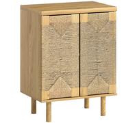 HOMCOM Aparador Bohemio de 2 Puertas con Cuerda Tejida a Mano Estante Ajustable Apertura por Presión Roble 60x40x78 cm
