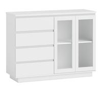 HOMCOM Aparador buffet, aparador con 4 cajones, 2 puertas de vidrio, diseño moderno, MDF, blanco Aosom España