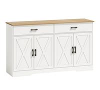 HOMCOM Aparador buffet, armario de cocina estilo granja de 140 cm con 2 cajones y 2 armarios, Blanco