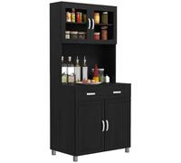 HOMCOM Aparador Buffet Cocina 80x48x170cm Negro | Sideboard, 4 puertas (2 vidrio), encimera, estantes ajustables, unidad de almacenaje para salón/comedor