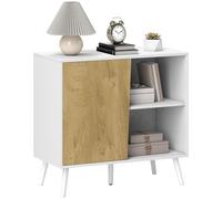HOMCOM Aparador Buffet con Armario y Espacio de Almacenaje con Estantes Ajustables de 3 Niveles, Muebles Modernos con Patas de Madera de Pino, 80x39x76 cm, Blanco