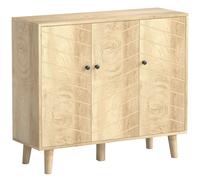 HOMCOM Aparador Cocina, Mueble de Almacenamiento con 3 Puertas con Diseño en Espiga y Patas de Madera de Pino, 88,3x30x76cm, Madera Natural