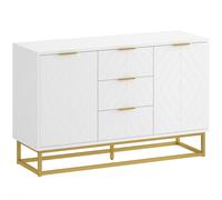 HOMCOM Aparador Comedor Moderno Mueble Lateral Mediano 3 Cajones 2 Puertas Estante Ajustable Antivuelco 120x40x76 cm Blanco Aosom España
