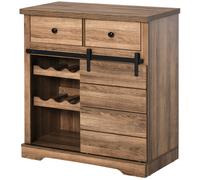 HOMCOM Aparador con 2 Cajones, Estantes Abiertos y Botellero, Aparador de Cocina Rústico en Madera y Metal, 80x39x86 cm, Color madera