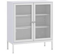 HOMCOM Aparador con 3 Estantes Aparador Comedor Mueble Auxiliar con Puertas de Rejilla Metálica y Estante Ajustable 80x37x92 cm Blanco Aosom España