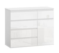Homcom aparador con 5 cajones, aparador de salón con estantes ajustables, puerta de cierre suave, para cocina, entrada, dormitorio, blanco brillo, 100x40x80 cm 100 cm