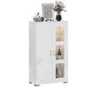 HOMCOM Aparador con LED RGB 16 colores y mando a distancia, alto brillo, mueble vitrina, sala de estar, mueble de almacenamiento con puertas de cristal y estantes de cristal, estilo moderno, 71 x 35 x