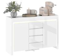 HOMCOM Aparador con Luces LED Aparador de Salón con 4 Cajones Cierre Suave Estantes Ajustables y Mando a Distancia Mueble Aparador de Dormitorio 120x34x80 cm Blanco Brillo