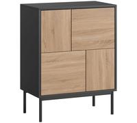 HOMCOM Aparador con puertas push-to-open, Armario de comedor con patas metálicas, Mueble de cocina, MDF, Negro+Madera natural