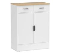 HOMCOM Aparador de 2 Puertas, Aparador de Salón con 2 Cajones y Estantes Ajustables, para Cocina, Entrada, Dormitorio, Blanco y Natural, 68,6x35x90,3 cm