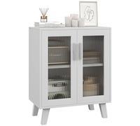 HOMCOM Aparador de 2 Puertas, Aparador de Salón con 2 Estantes, Puertas Transparentes, para Cocina, Entrada, Dormitorio, Blanco, 61x35x75 cm