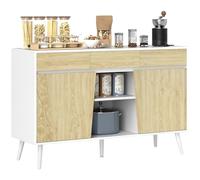 HOMCOM Aparador de 2 Puertas Aparador de Salón con 3 Cajones Estantes Mueble para TV para Dormitorio Sala de Estar 120x39x77 cm Blanco y Natural