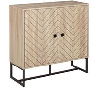 HOMCOM Aparador de 2 Puertas con Diseño Chevron, Aparador de Salón con Estante Ajustable, Patas de Metal, para Cocina, Entrada, Dormitorio, Roble, 80x29,5x80 cm