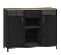 HOMCOM Aparador de 2 Puertas con Orificios 2 Compartimentos y Cajón Estantes Ajustables 100x40x80 cm Negro y Marrón Rústico