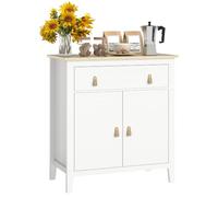 HOMCOM Aparador de 2 Puertas Moderno con Cajón 80x40x90 cm Blanco y Roble | Aparador de Salón, Estante Ajustable, Tiradores de PU, Mueble Auxiliar, para Comedor Pasillo