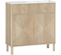 HOMCOM Aparador de 2 Puertas y 2 Cajones Aparador de Salón Moderno Estante Ajustable Encimera Efecto Mármol 77x30x80 cm Roble
