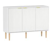 HOMCOM Aparador de 3 Puertas Acanaladas Aparador de Salón con Estante Ajustable Mueble para TV para Dormitorio Sala de Estar 107x35x80 cm Blanco