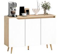 HOMCOM Aparador de 3 Puertas, Aparador de Salón con Estantes Ajustables, Patas de Madera, para Cocina, Entrada, Dormitorio, Roble y Blanco, 107x35x76,5 cm