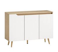 HOMCOM Aparador de 3 Puertas, Aparador de Salón con Estantes Ajustables, Patas de Madera, para Cocina, Entrada, Dormitorio, Roble y Blanco, 107x35x76,5 cm