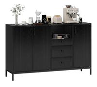 HOMCOM Aparador de 3 Puertas con 3 Cajones, Estantes Regulables, Aparador de Salón para Cocina, Comedor, Entrada o Dormitorio, 143,5x40x90 cm Negro