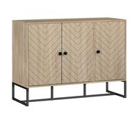 HOMCOM Aparador de 3 Puertas con Diseño Chevron, Aparador de Salón con Estantes Ajustables, Patas de Metal, para Cocina, Entrada, Dormitorio, Roble, 108x40x80 cm