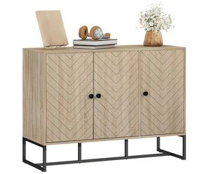 HOMCOM Aparador de 3 Puertas con Diseño Chevron, Aparador de Salón con Estantes Ajustables, Patas de Metal, para Cocina, Entrada, Dormitorio, Roble, 108x40x80 cm