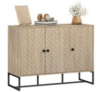 HOMCOM Aparador de 3 Puertas Diseño Chevron 108x40x80 cm Roble | Aparador de Salón, Estantes Ajustables, Patas de Metal, Armario para Cocina, Entrada, Dormitorio