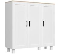 HOMCOM Aparador de 3 Puertas Mueble Auxiliar de Cocina 90x30x90 cm Blanco | Aparador de Salón Estrecho, Estante Ajustable, para Cocina, Entrada, Dormitorio