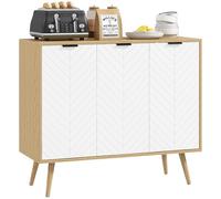 HOMCOM Mueble Buffet Auxiliar con Estantes Ajustables 3 Puertas Carga 50 kg 91,5x35x77,4 cm Blanco y Natural Blanco y Natural