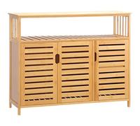 HOMCOM Aparador de 3 Puertas Ranuradas Aparador para Salón de Bambú con Estantes para Comedor Cocina Entrada Natural 100x35x82 cm