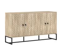 HOMCOM Aparador de 4 Puertas con Diseño Chevron, Aparador de Salón con Estantes Ajustables, Patas de Acero, para Cocina, Entrada, Dormitorio, Roble, 140,5x40x81,5 cm