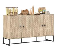 HOMCOM Aparador de 4 Puertas con Diseño Chevron, Aparador de Salón con Estantes Ajustables, Patas de Acero, para Cocina, Entrada, Dormitorio, Roble, 140,5x40x81,5 cm