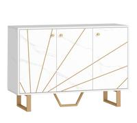 HOMCOM Aparador de Almacenamiento para Salón con 2 Armarios 3 Puertas y Estante Regulable Patas de Metal Aspecto Mármol Blanco Aosom España