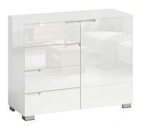 HOMCOM Aparador de alto brillo, aparador moderno con 4 cajones, mueble de cocina con cierre suave, blanco