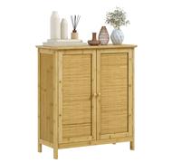 HOMCOM Aparador de Bambú de 2 Puertas, Aparador de Salón Bohemio con 2 Estantes, para Cocina, Entrada, Dormitorio, Natural, 60x27x67,5 cm