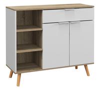 HOMCOM Aparador de Cocina 1 Cajón 2 Puertas Cierre Suave Estantes Ajustables para Comedor Blanco y Natural Aosom España