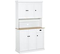 HOMCOM - Aparador de cocina alto con armarios empotrados, cajón y bandeja para microondas, armario estrecho con puertas y estantes ajustables para salón, comedor, 101 x 39 x 180 cm, color blanco