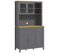 HOMCOM Aparador de Cocina Alto Tipo Buffet con Puertas de Vidrio y Estante Ajustable y Encimera de Microondas 100x40x180cm Gris Aosom España